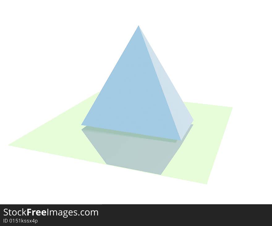 The image that contain a pyramid with cool blue colour hanging on the flat mirror. The image that contain a pyramid with cool blue colour hanging on the flat mirror