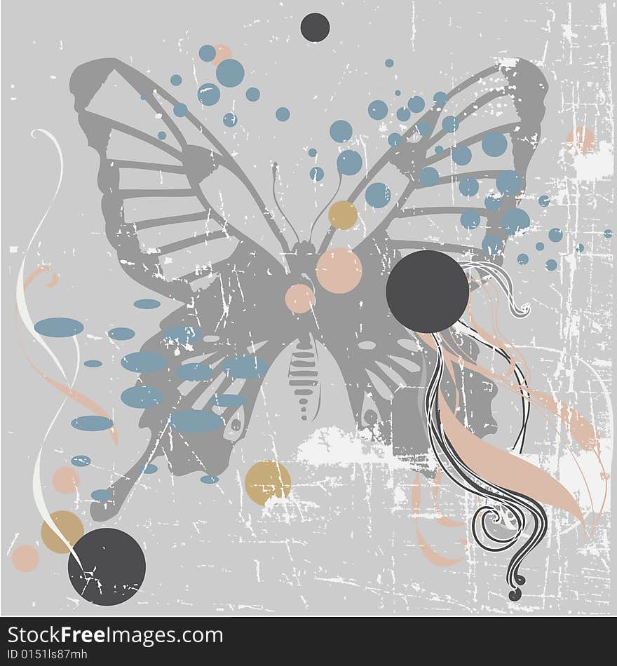 An illustration of grunge background with butterfly. An illustration of grunge background with butterfly