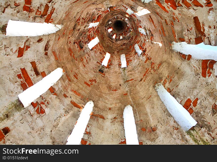 Inside view of old Russian church bell-tower