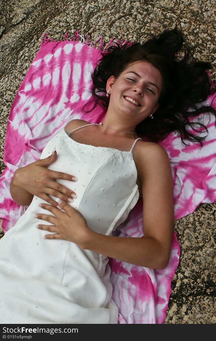 Portrait of a happy young bride on her wedding day.