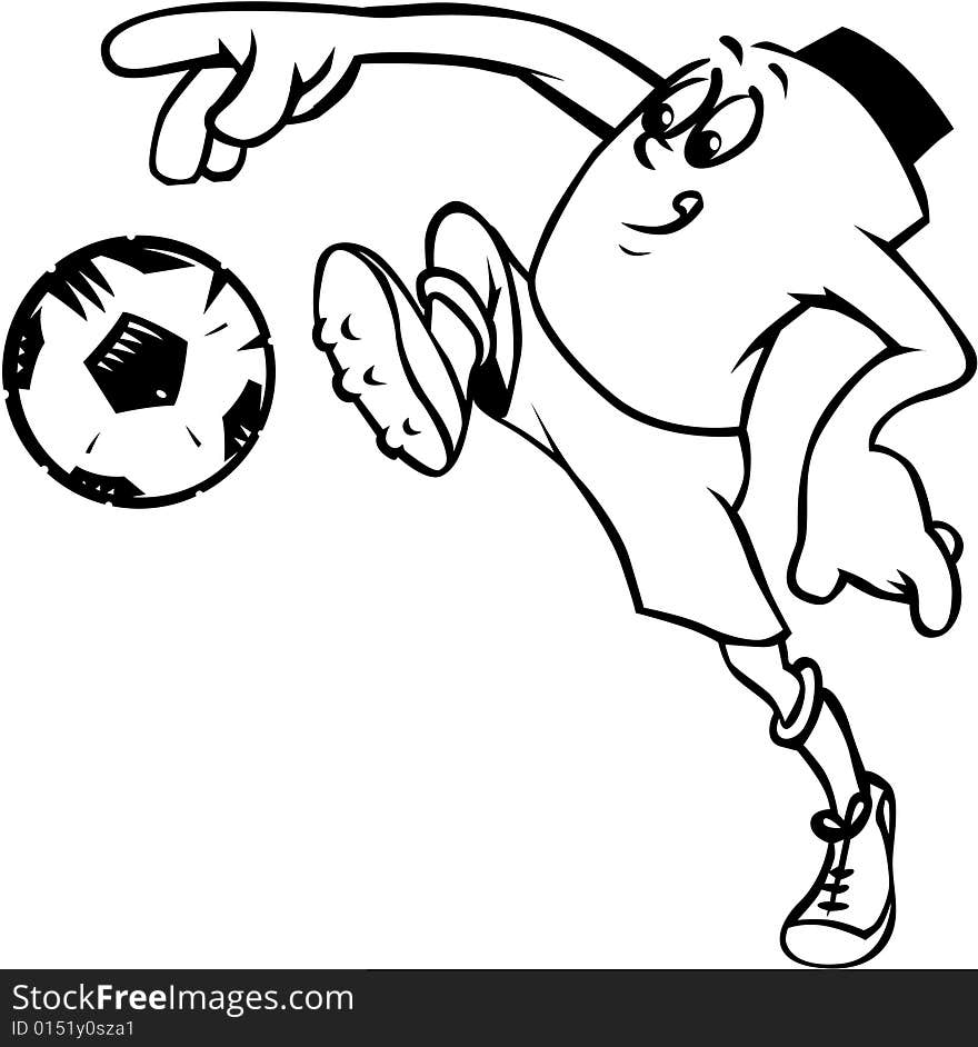 The cartoon figure playing football. The cartoon figure playing football