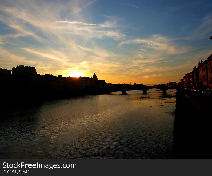 Sunset On The Arno River - Florence