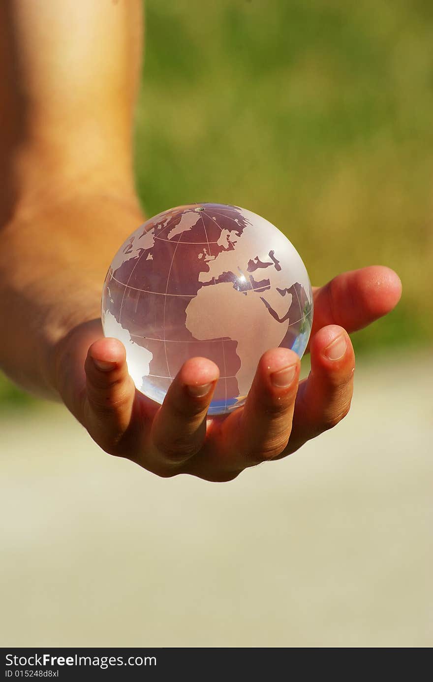 Globe on the human hand. Globe on the human hand