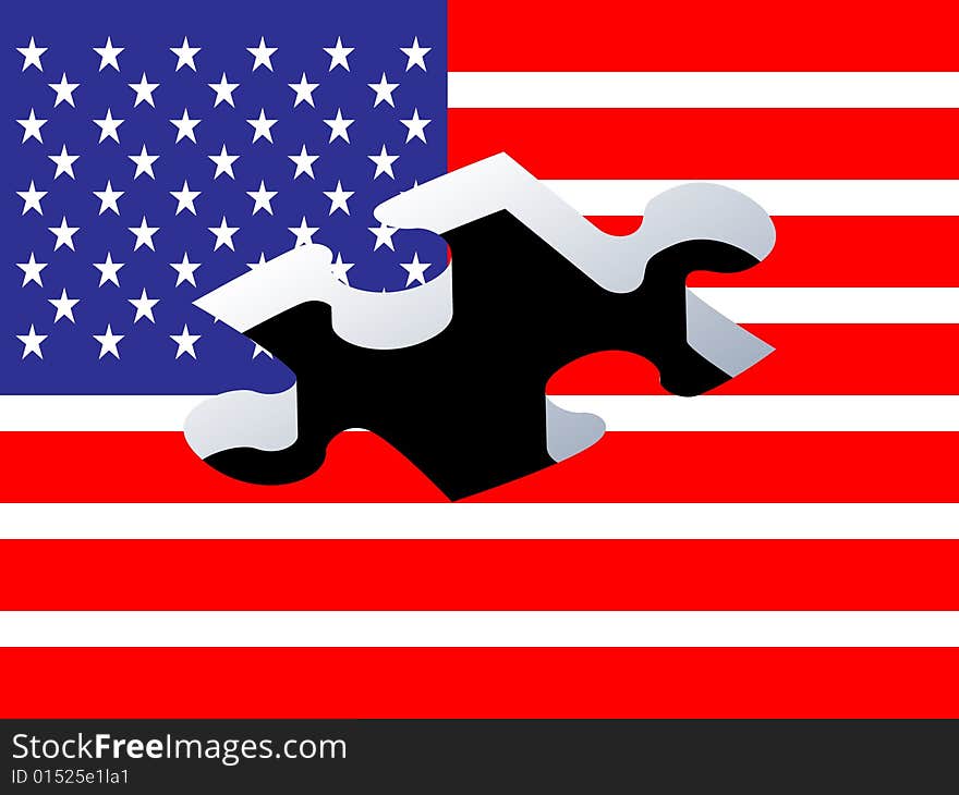 American flag with missing piece of puzzle. American flag with missing piece of puzzle