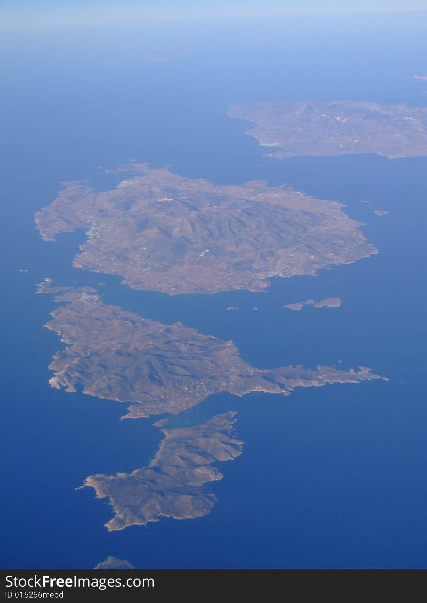 Aerial view of Cyclades islands, Greece.