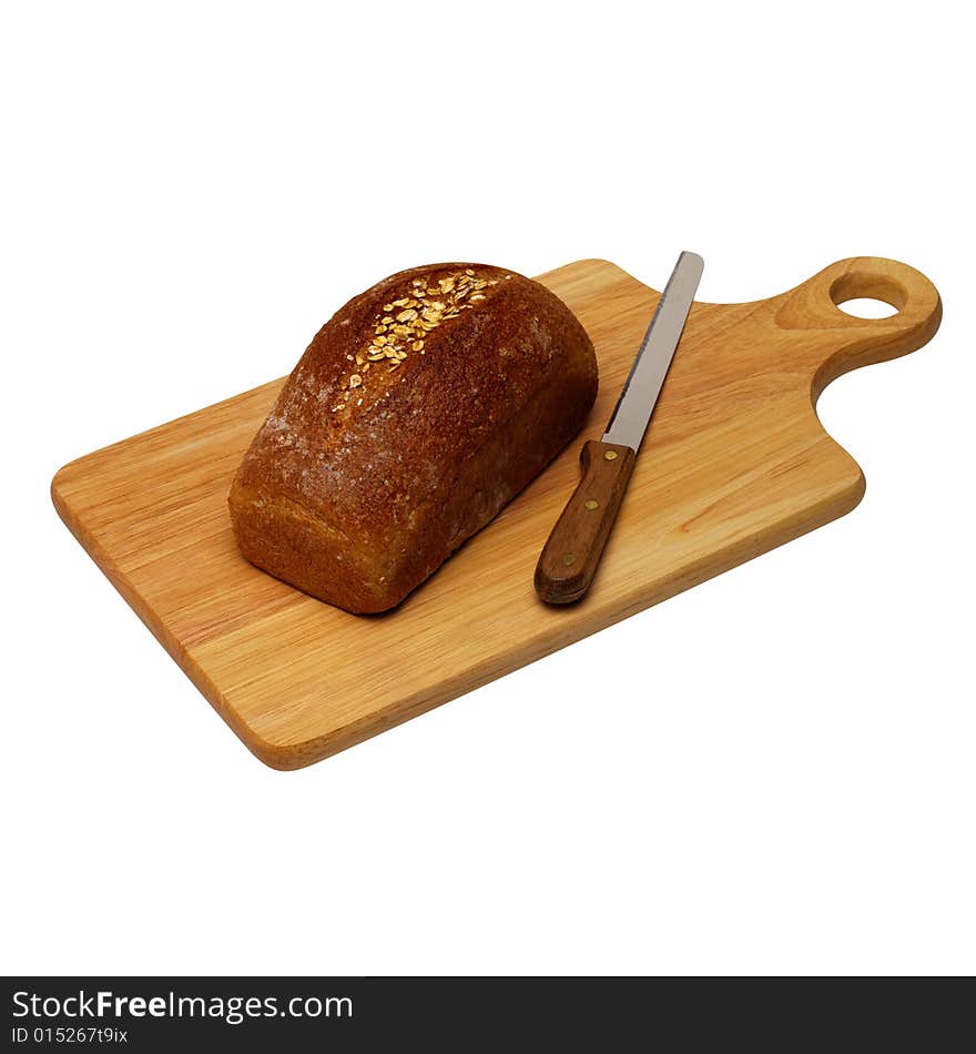 The roll of bread is isolated on a white background