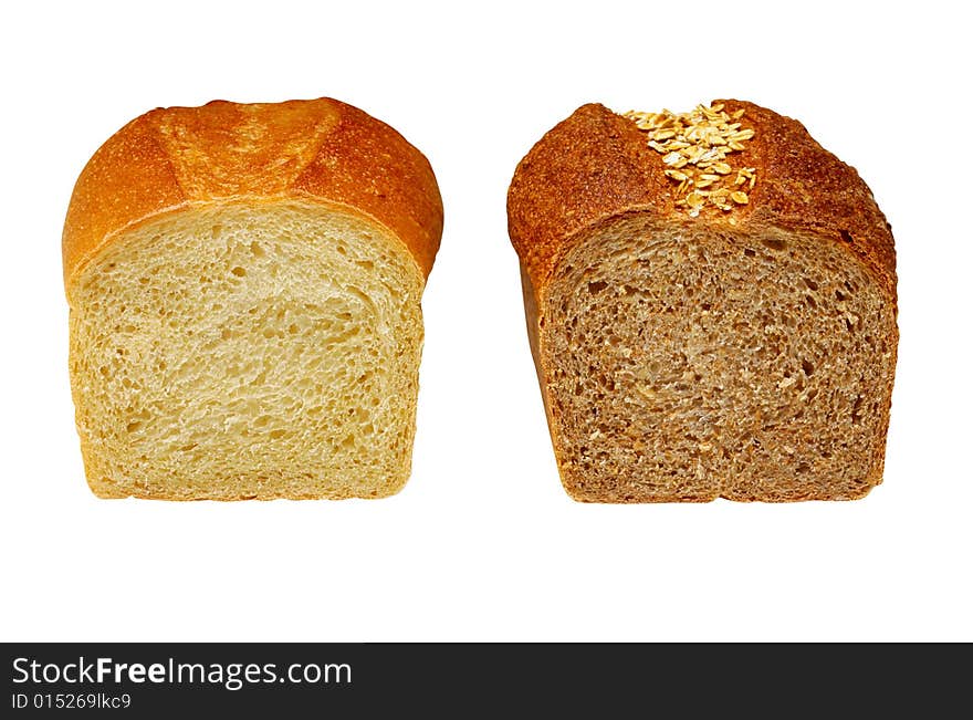 The roll of bread is isolated on a white background