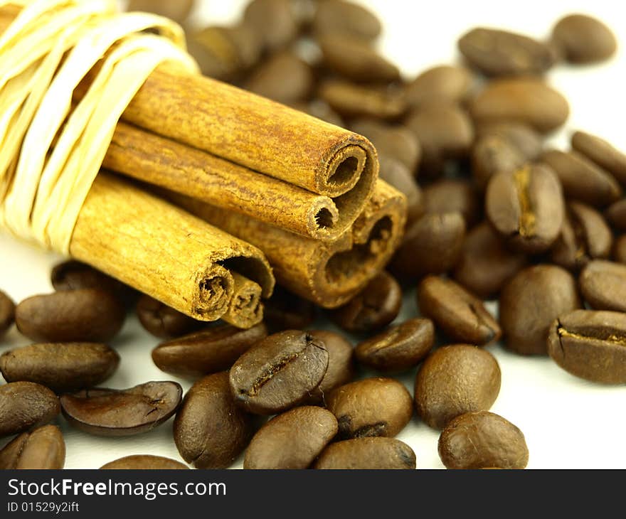 Cinnamon and coffee beans