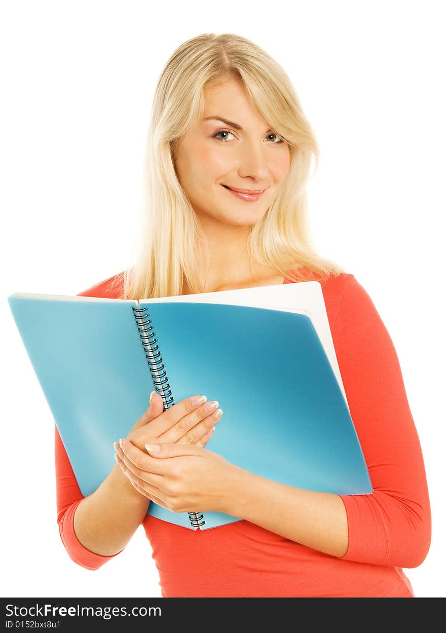 Teenage girl with notebooks