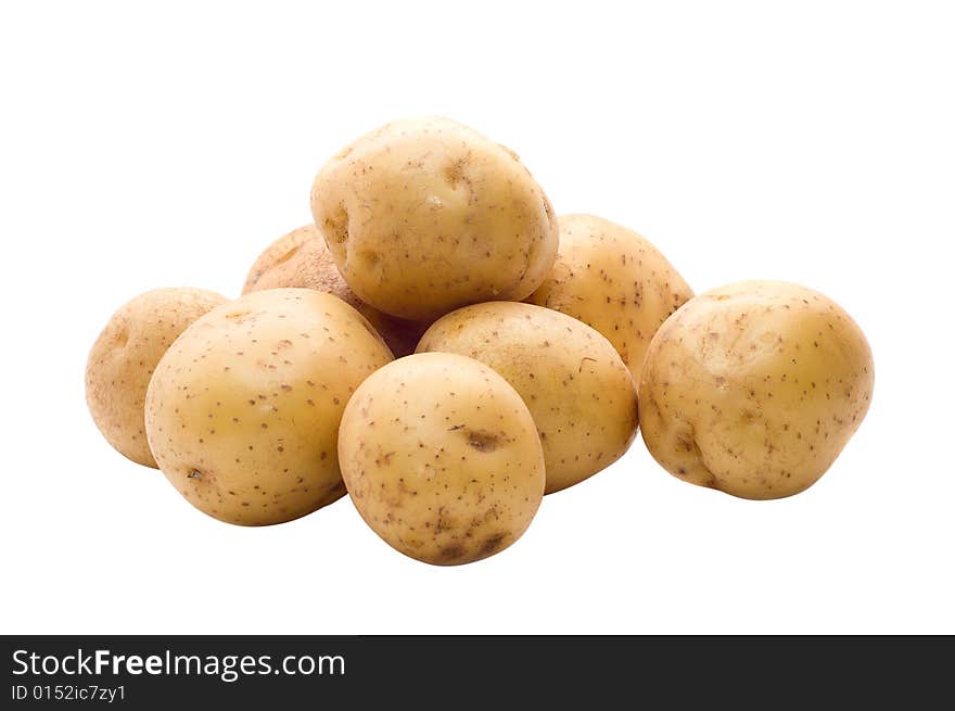 Raw potatoes on white background