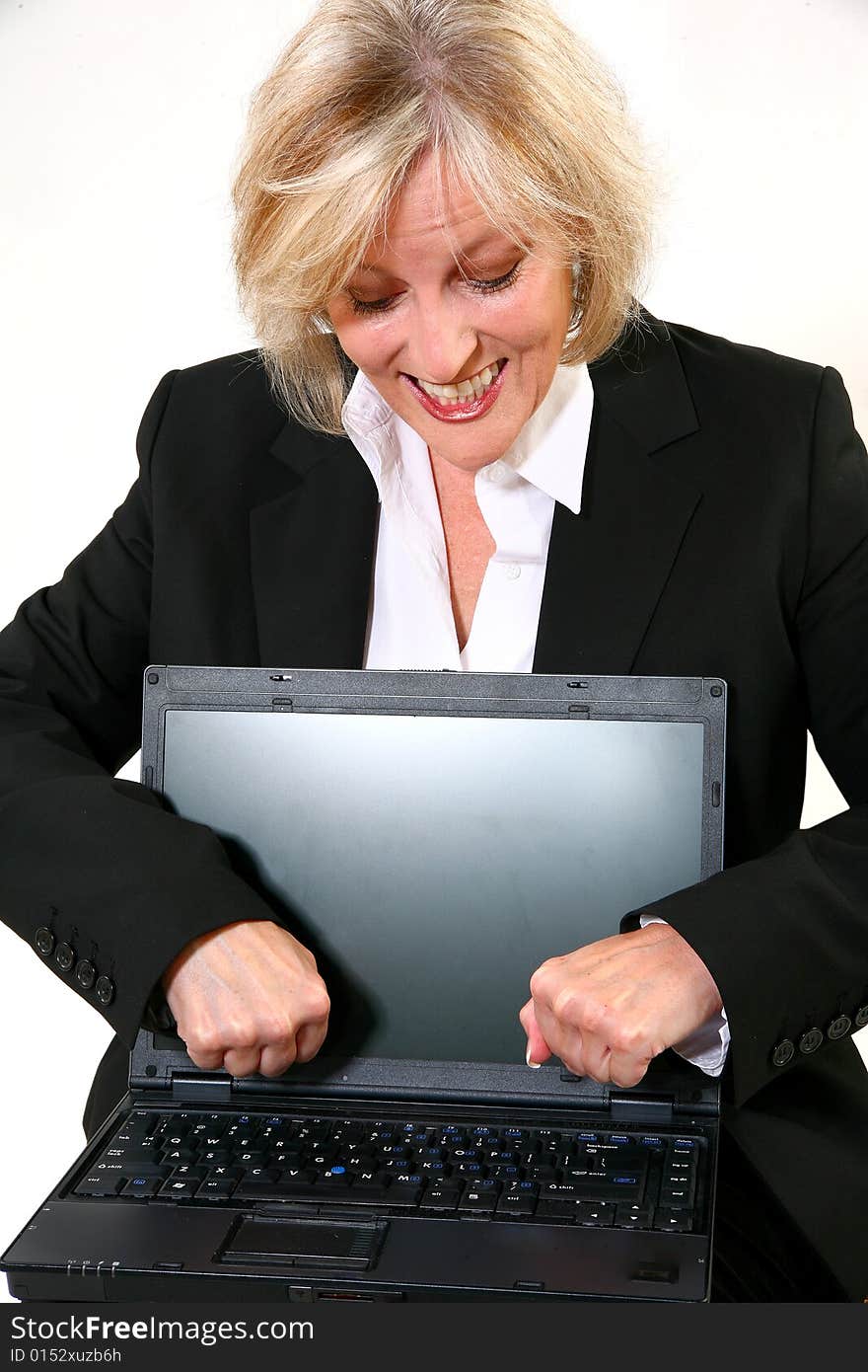 Attractive 40 Something Woman Upset At Laptop