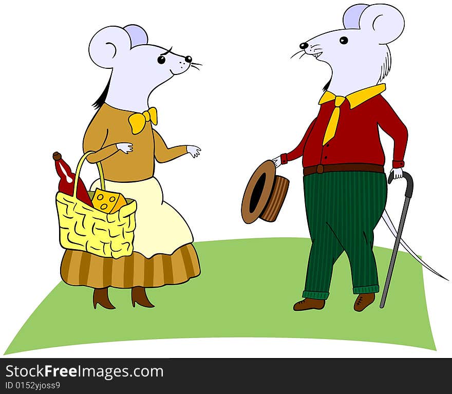 Vector illustration of a meeting of two
mice in clothing. Vector illustration of a meeting of two
mice in clothing