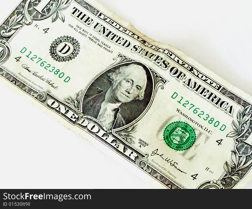 Isolated one dollar bill on white background