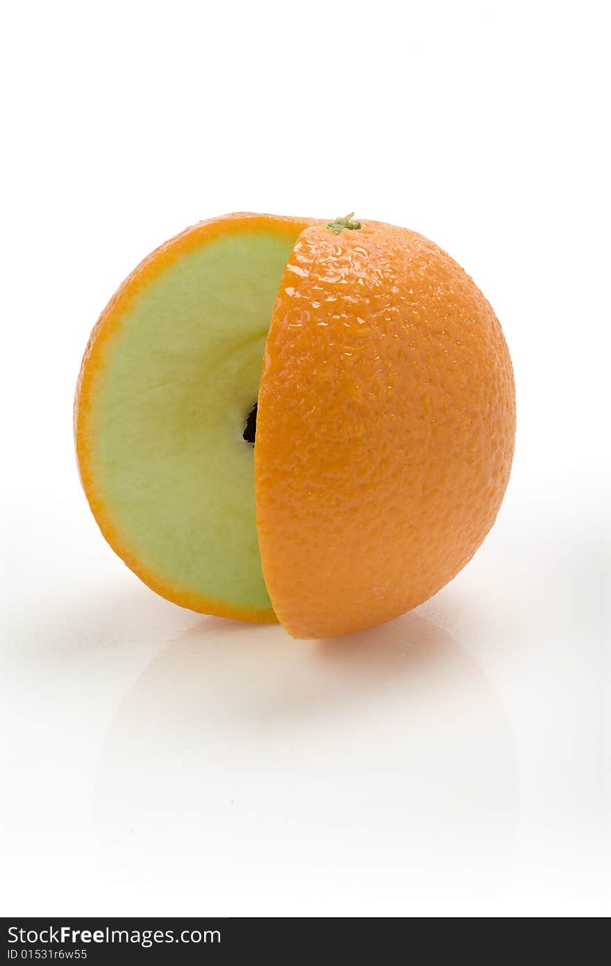 Orange skin with an apple center. Orange skin with an apple center