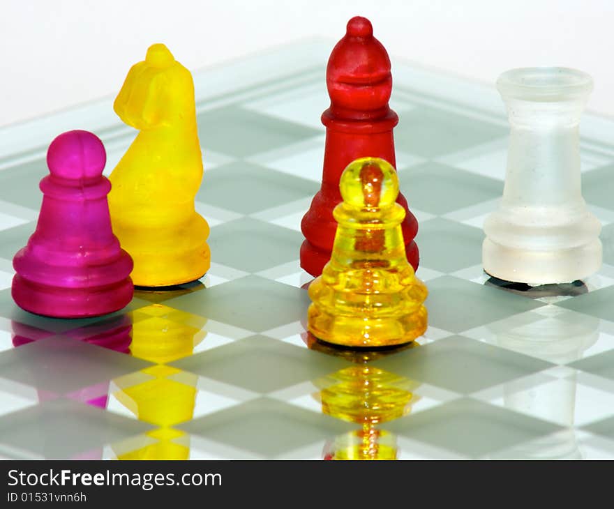 Chess game in glass boarding playing challenge. Chess game in glass boarding playing challenge