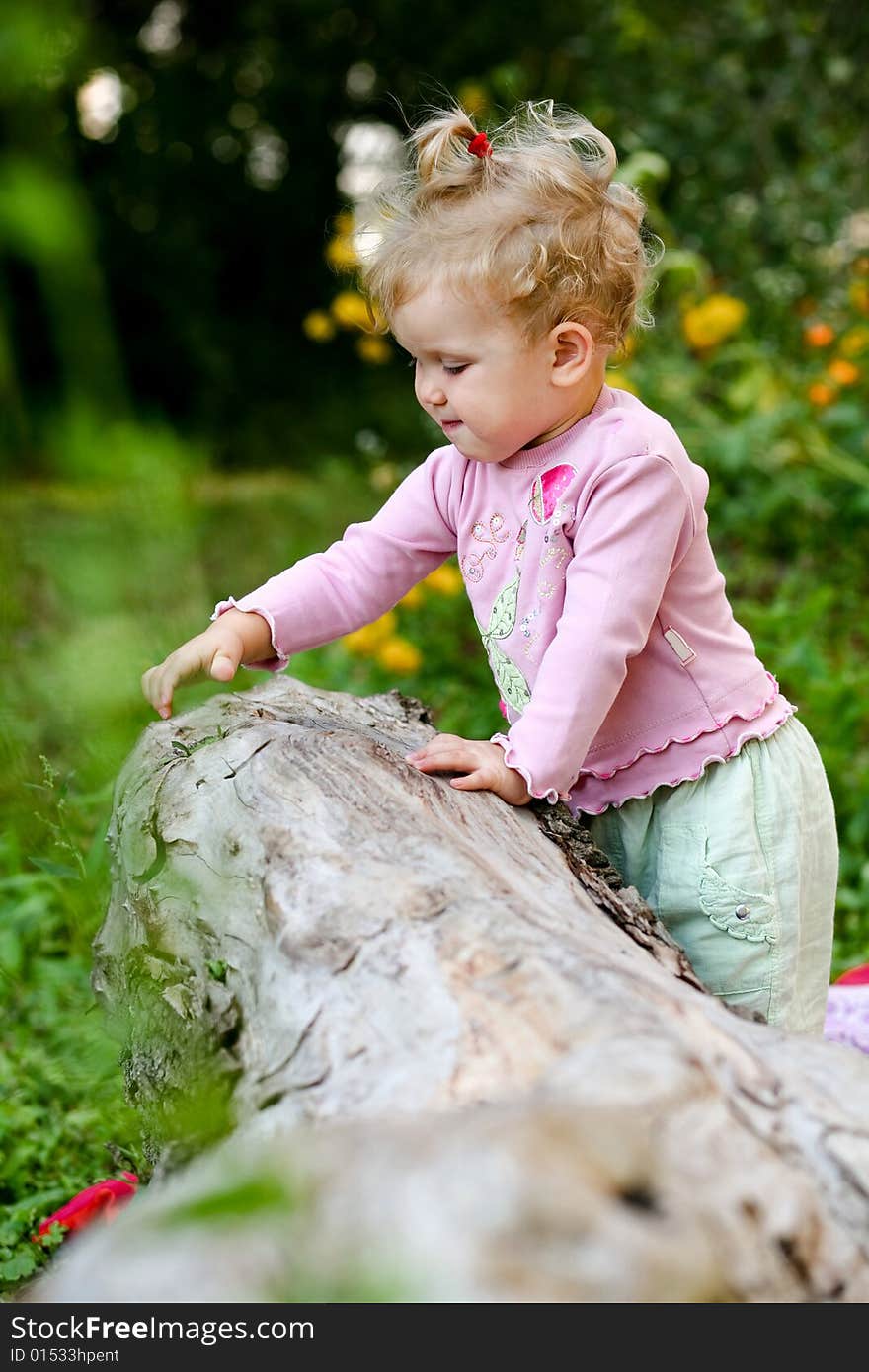 An image of little girl playing outdoor. An image of little girl playing outdoor