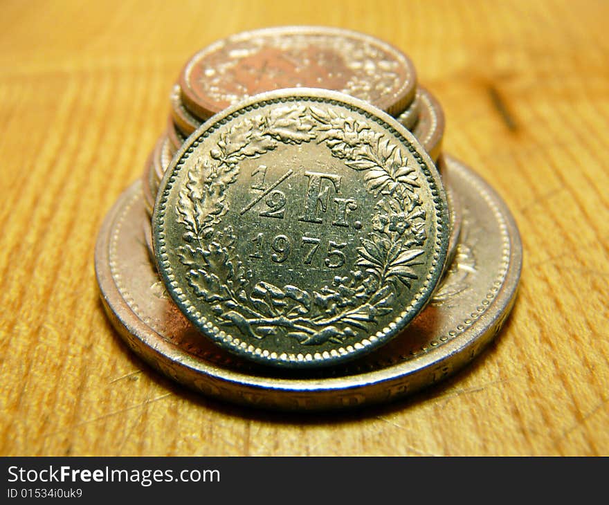 A stack of coins swiss. A stack of coins swiss