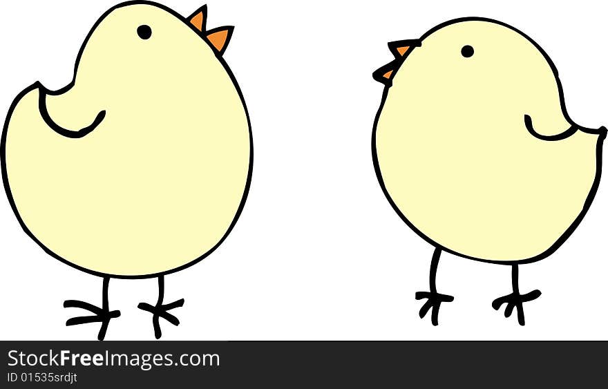 Two yellow birds on white background. vector illustration