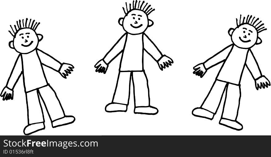 Three boys on white background. illustration