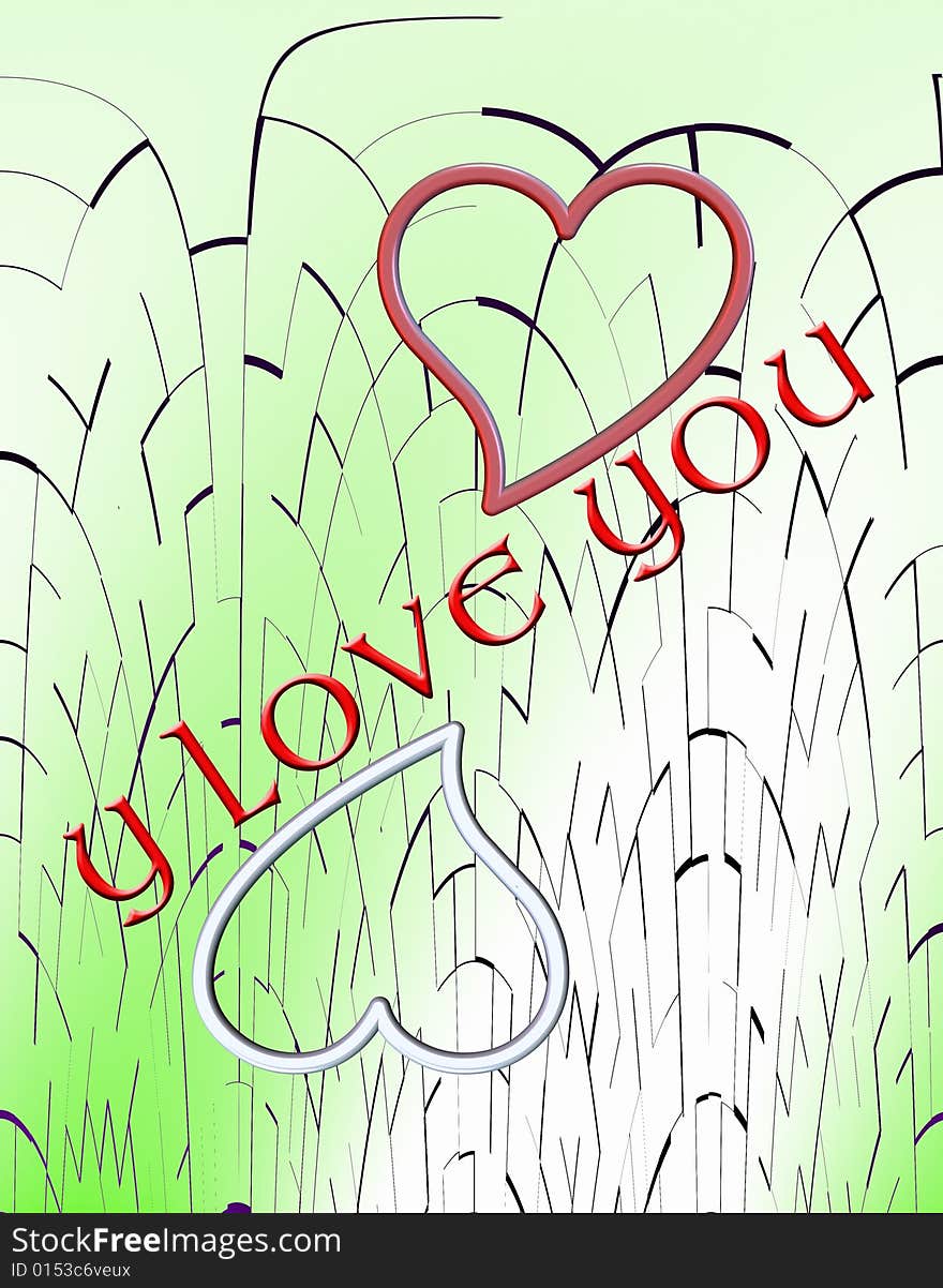 Valentines Day card with two hearts and written I love you. Valentines Day card with two hearts and written I love you