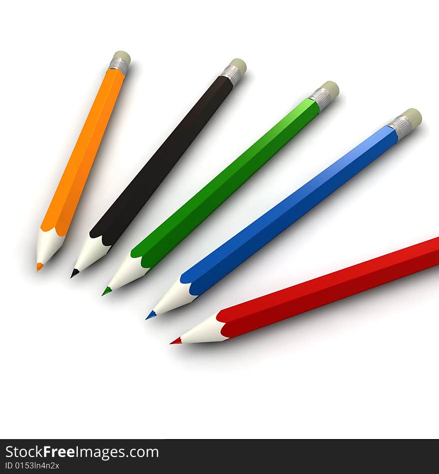 Coloured pencils - 3d render - isolated on white background