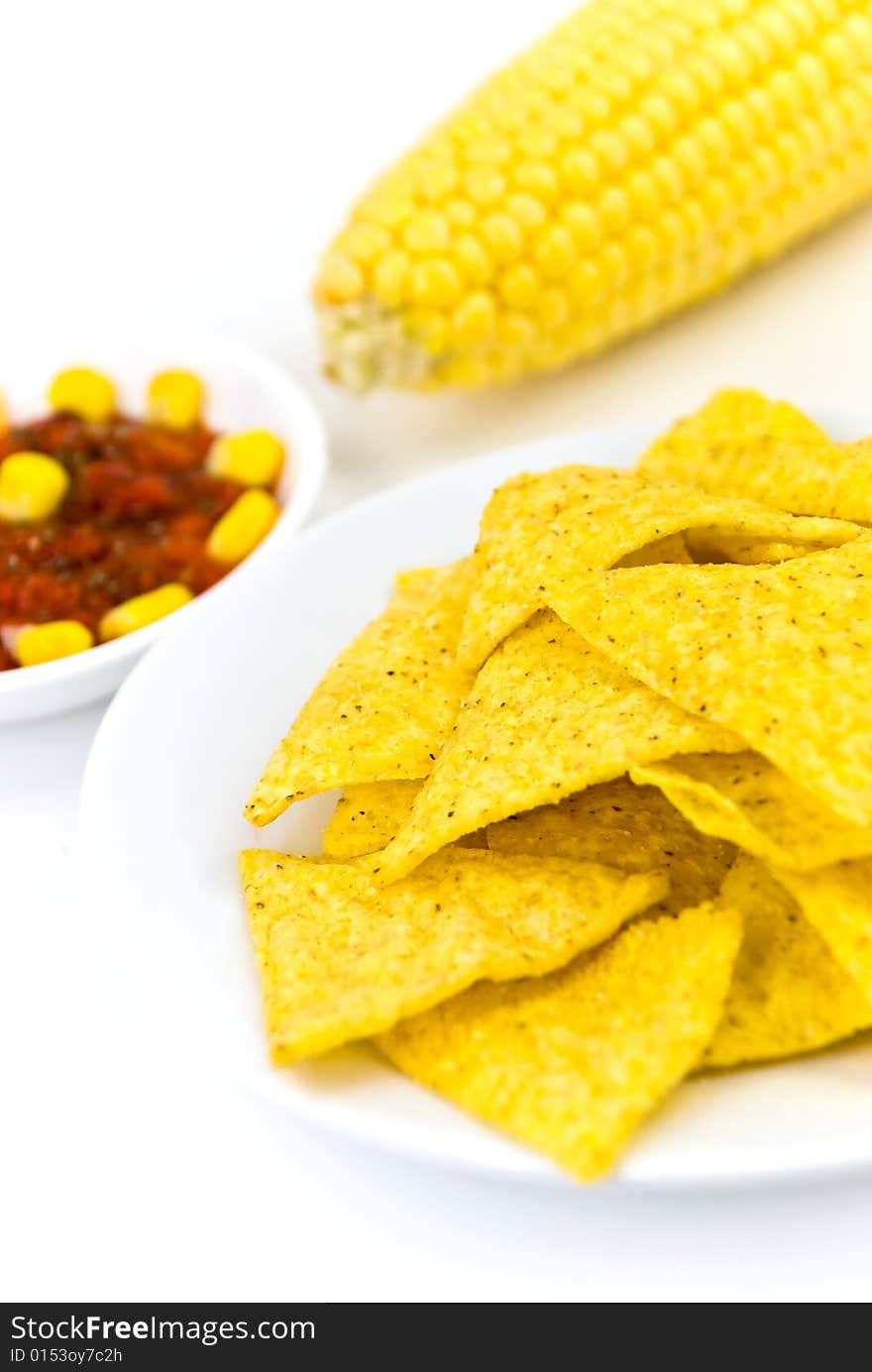 Glass bowls of salsa - dip and tortilla chips in k