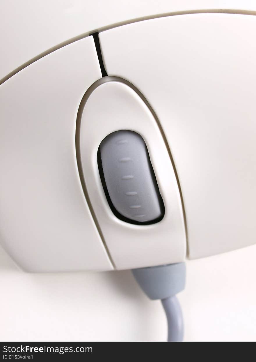 White Mouse top view with scroll wheel close up