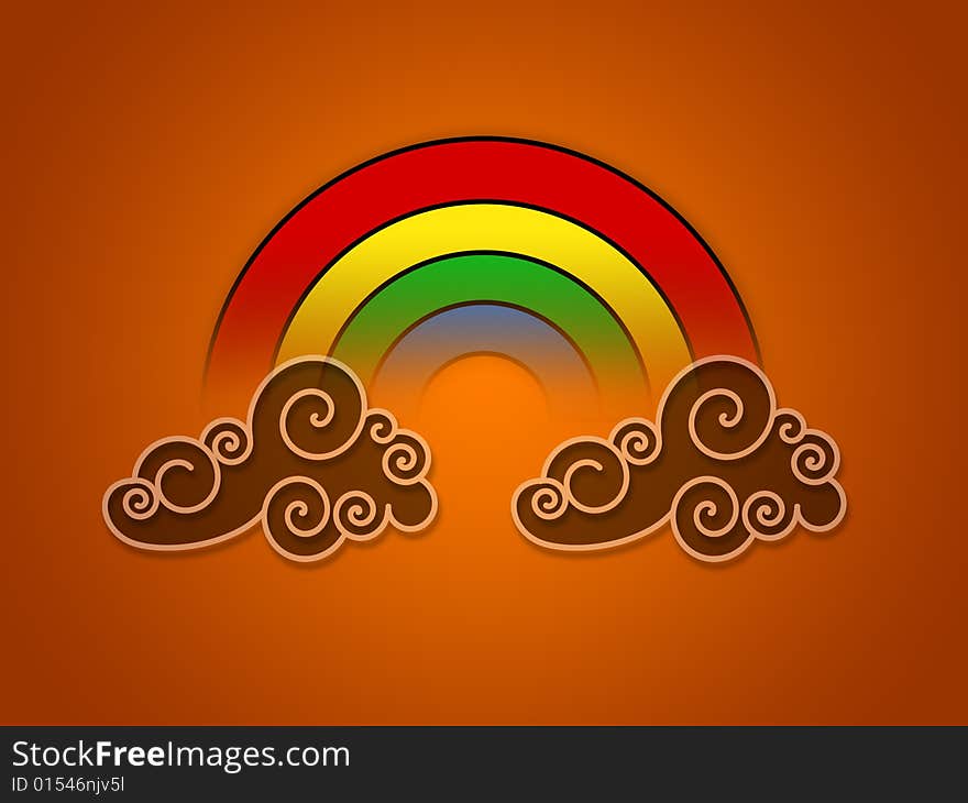 Clouds outline and colorful rainbow on white background. Clouds outline and colorful rainbow on white background