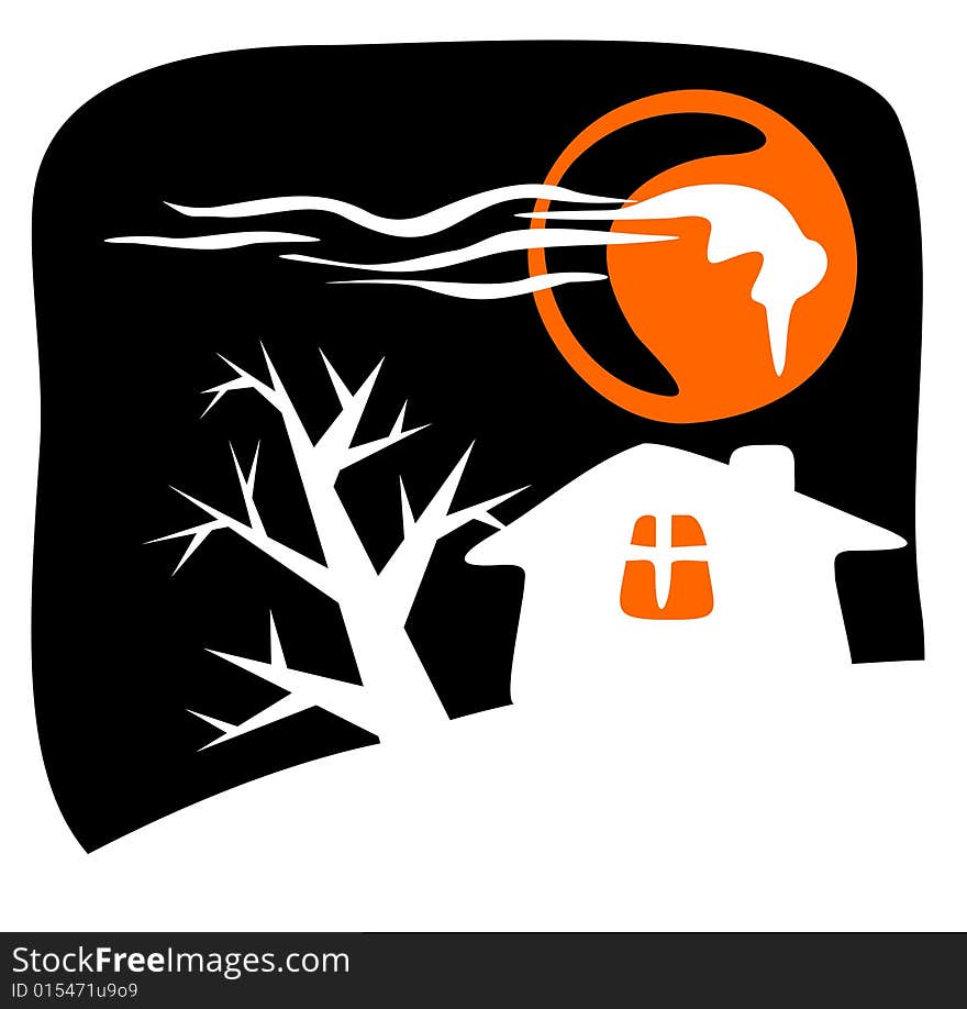 Rural house silhouette on a black background. Halloween illustration. Rural house silhouette on a black background. Halloween illustration.