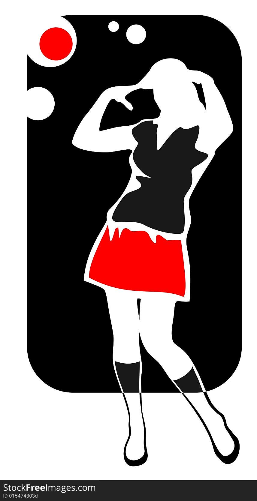 Stylized modern girl silhouette and  circles on a black background.