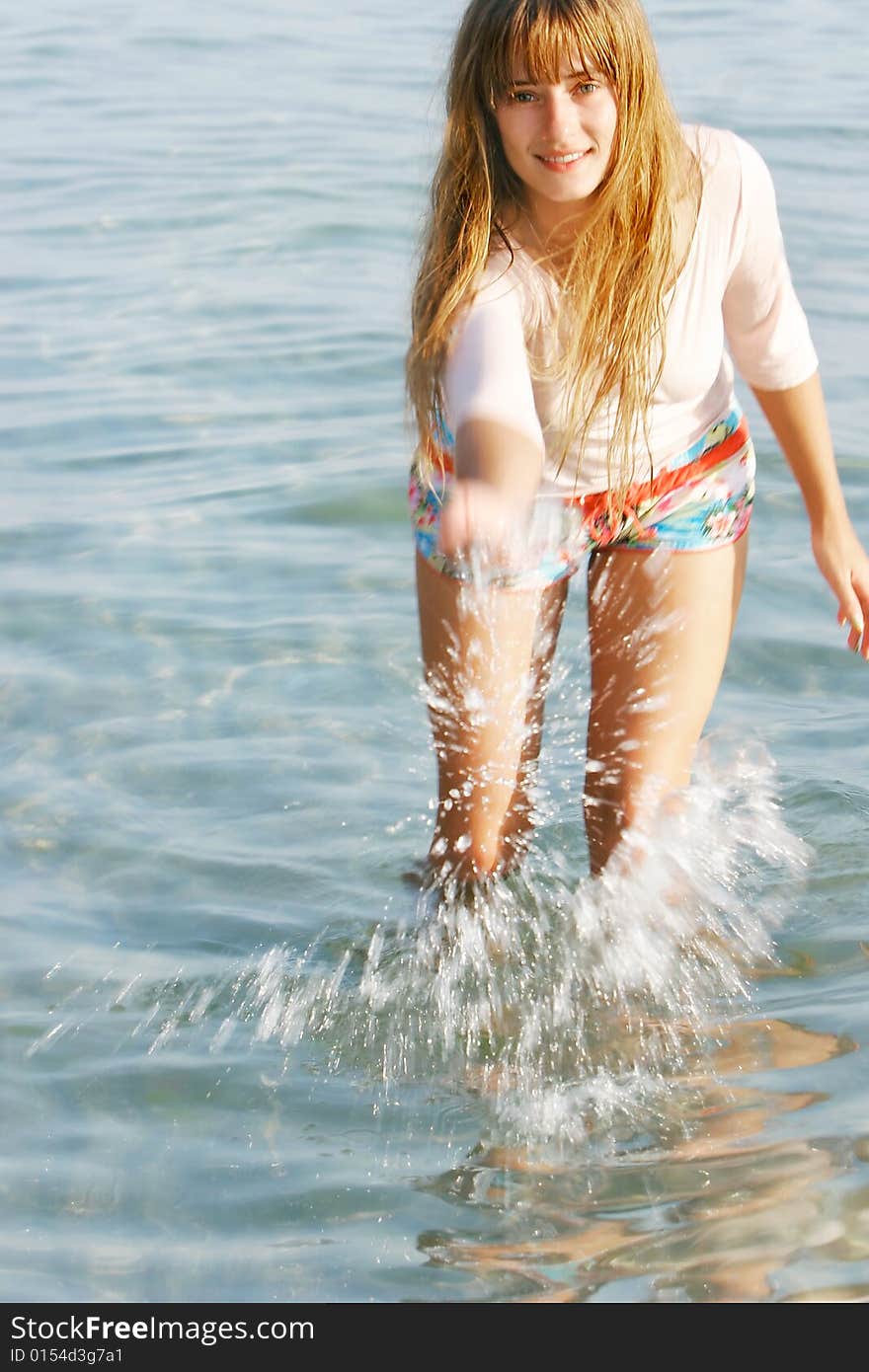 Beautiful Girl In Water Drops