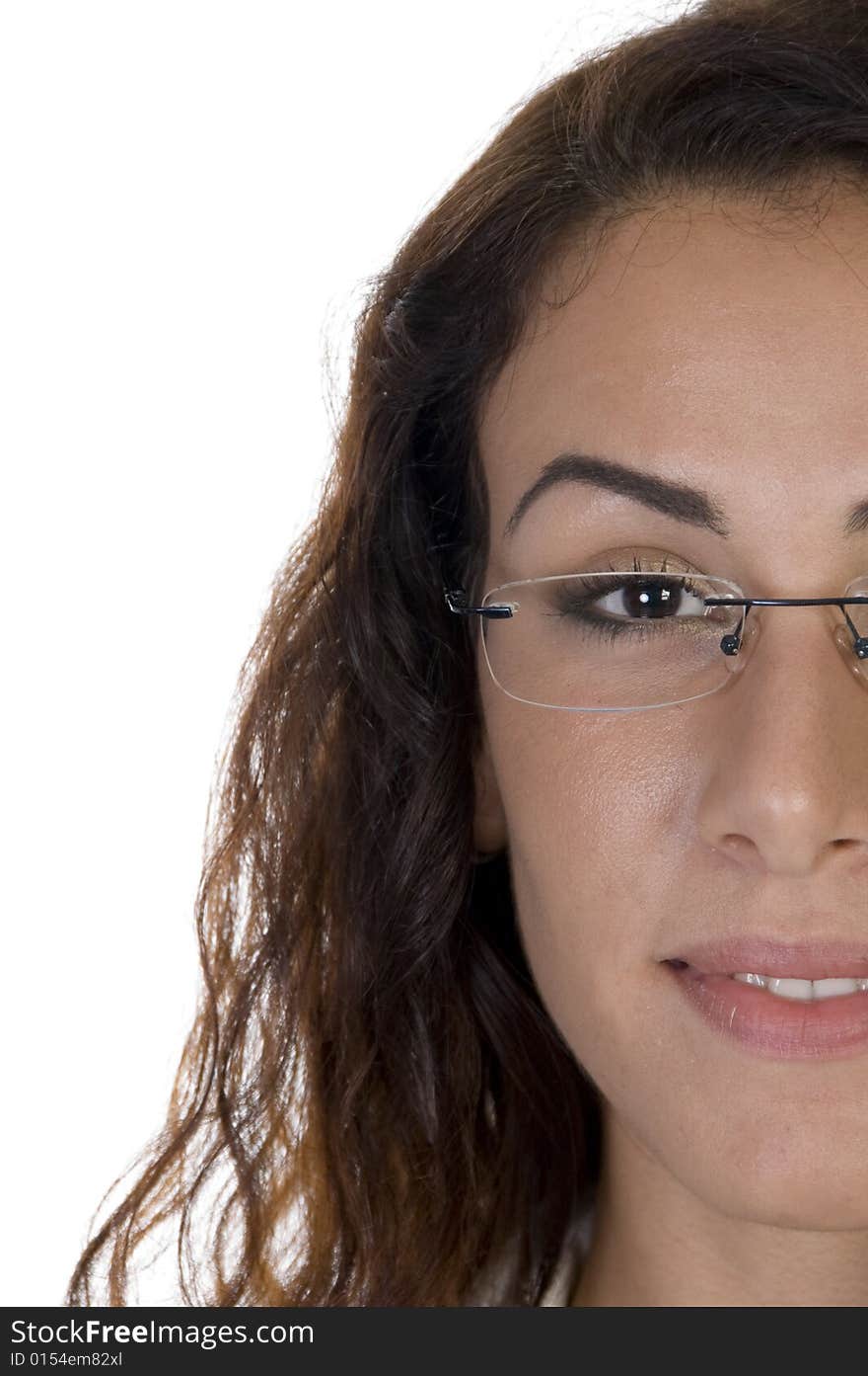 Half face of lady on an isolated white background