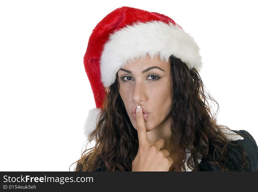 Christmas Lady Making Silence Sign