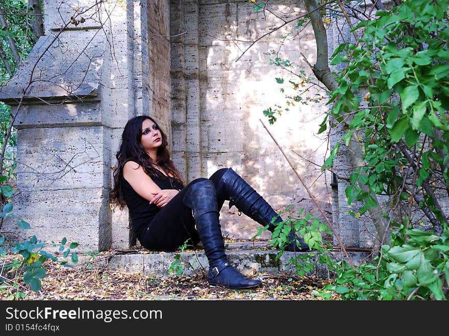 The thoughtful girl in a chapel. The thoughtful girl in a chapel