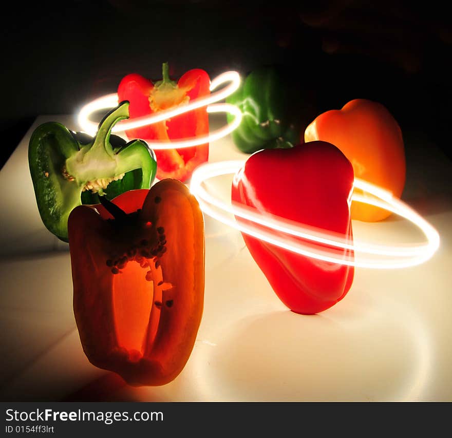 Colourful capsicum with light trail. Colourful capsicum with light trail