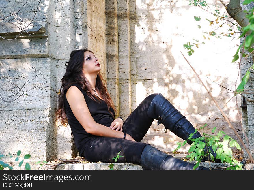 The thoughtful girl in a chapel. The thoughtful girl in a chapel