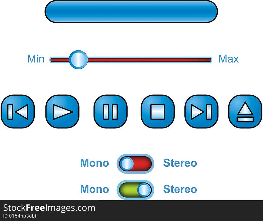 Number of blue web or music buttons for designers. Has  attachment. Number of blue web or music buttons for designers. Has  attachment.