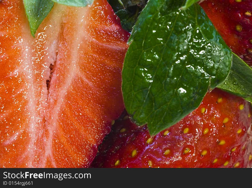 Partial strawberry in close up. Partial strawberry in close up