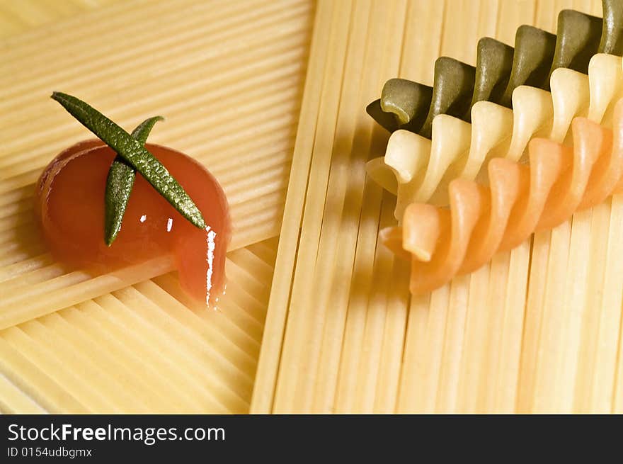 Different types of Italian pastas prepared to cook