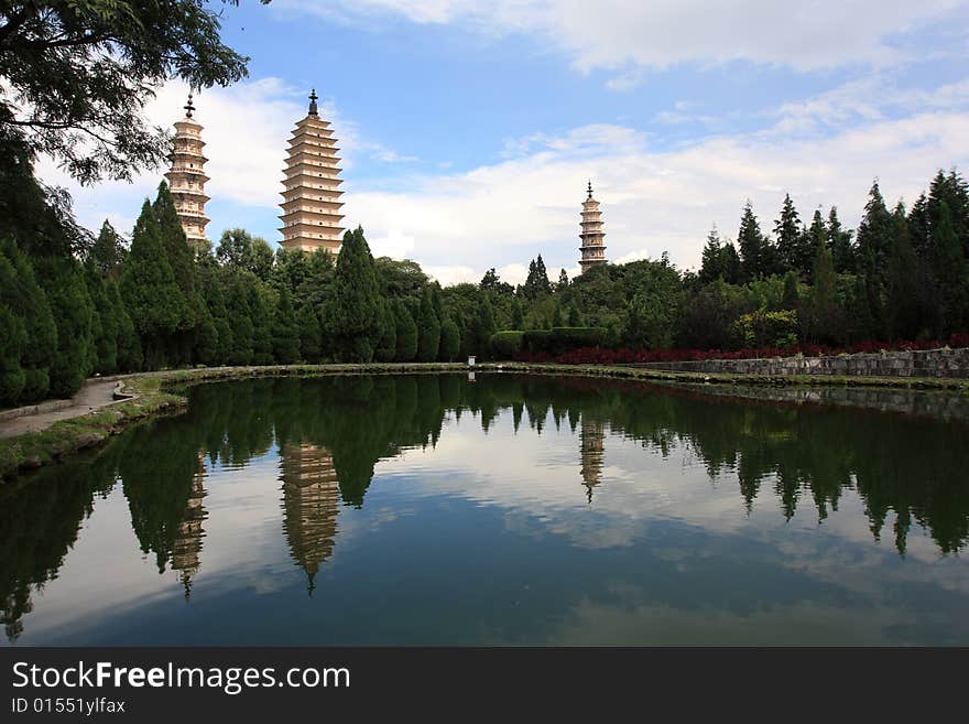 Three Pagodas in Dali, Yunnan province, China.