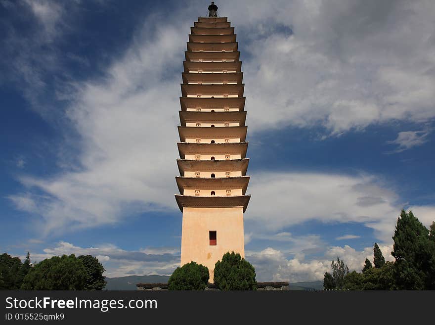 One of the three pagodas ，dali city ，china