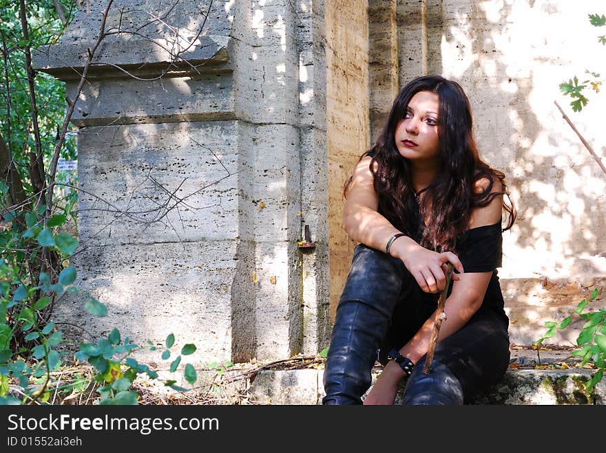 The thoughtful girl in a chapel. The thoughtful girl in a chapel