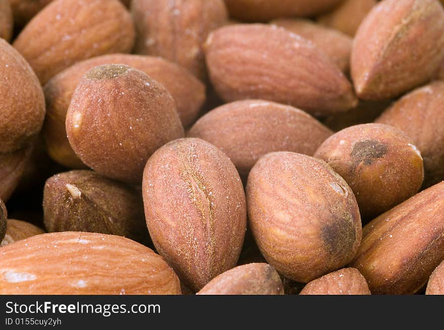 Close-up of salted almonds