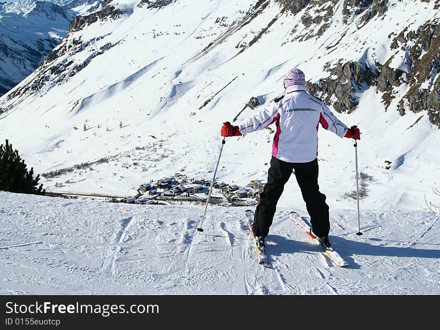 Skier and mountain