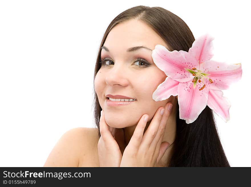 Beauty brunette woman on white background. Beauty brunette woman on white background