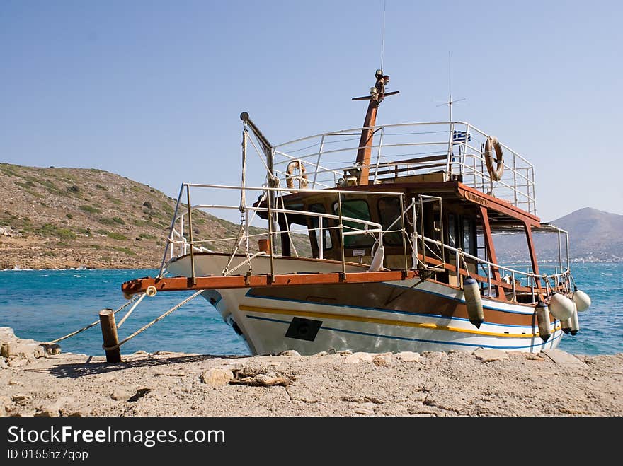 Boat Dockyard at Spinilonga Island, Crete, Greece. Setting of the best selling book The Island. Boat Dockyard at Spinilonga Island, Crete, Greece. Setting of the best selling book The Island