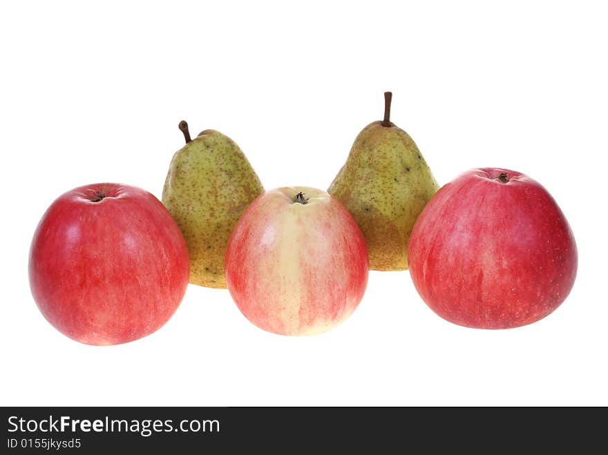 Ripe apple and pear isolated on white background. Ripe apple and pear isolated on white background