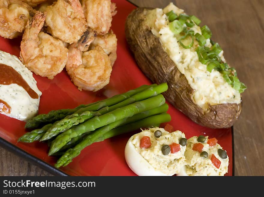 Shrimp, asparagus, and potatoes