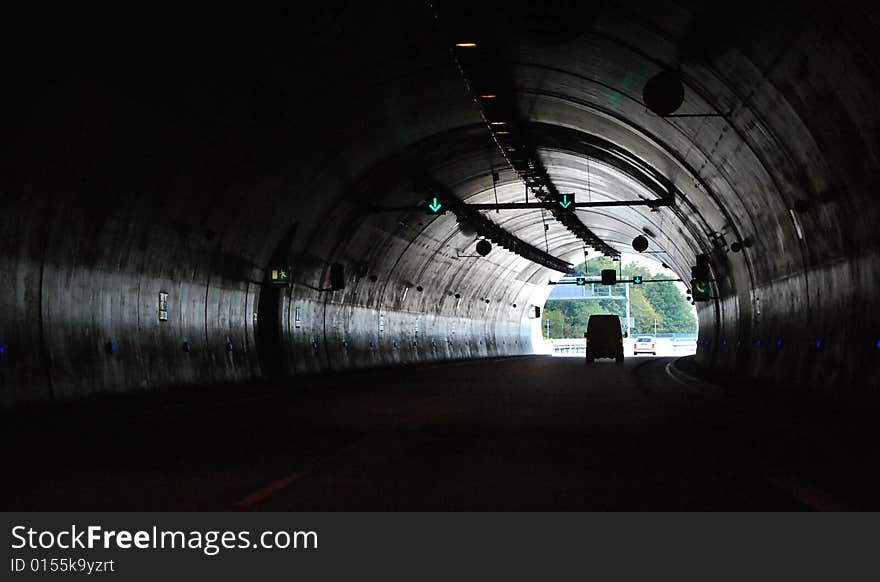 Delivery Car In The New Highway Tunnel