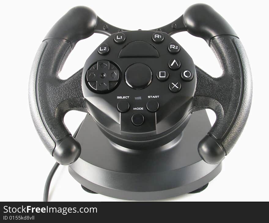 Black steering wheel isolated on white background - rendered in 3d